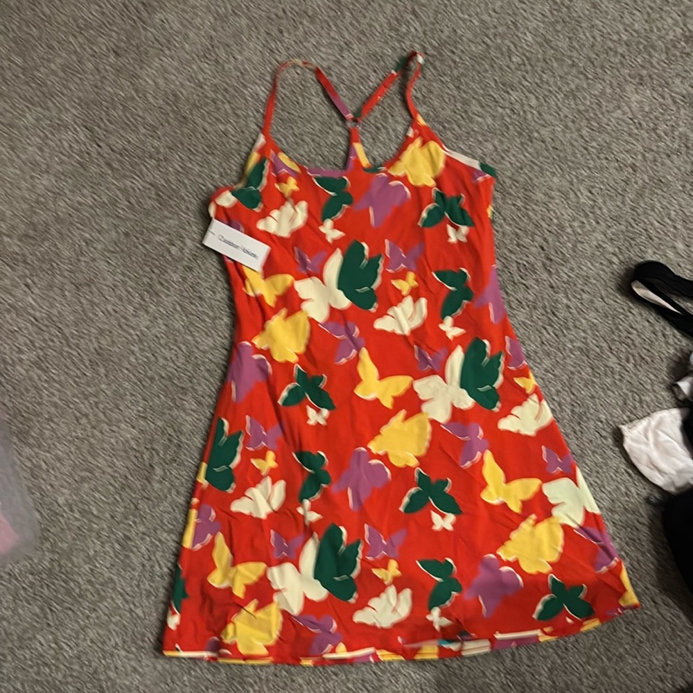Outdoor voices classic exercise dress red with butterfly design nwt